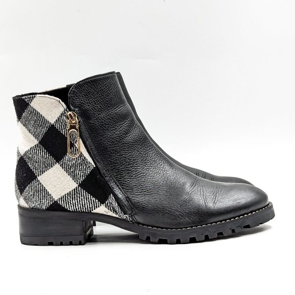 Talbots Women Tish Lug Pebble Black Leather Fabric Zip ankle boots size 10 - Picture 10 of 12